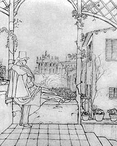 Н.В. Гоголь на террасе виллы З.А. Волконской в Риме. Рисунок В.А. Жуковского. 3 февраля (22 января) 1839 г.